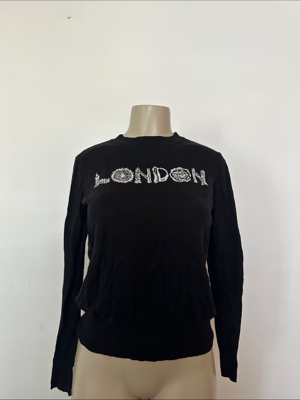 Thakoon Black Crewneck Sweater with White 'LONDON' Graphic